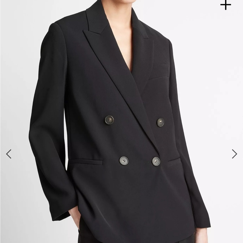 Vince Women's Black Crepe Double-Breasted Blazer 6